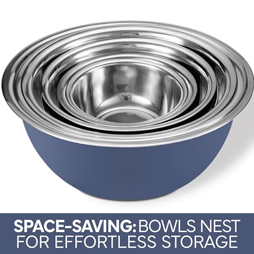 COOK WITH COLOR Stainless Steel Mixing Bowls Set - Nesting Bowls, 6 Pieces, Blue - color: Blue