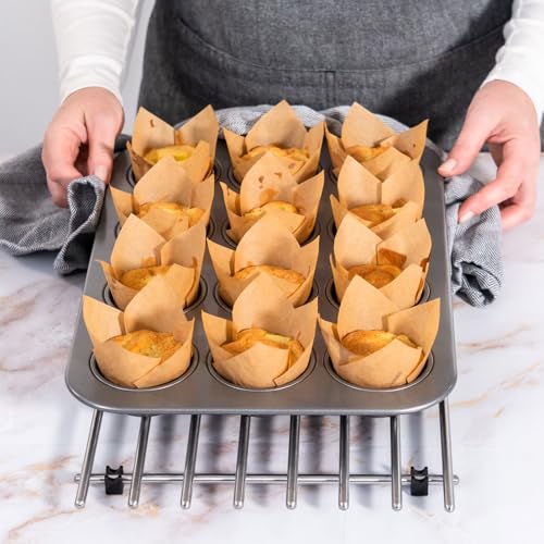 M METERXITY 50-Pack Tulip Cupcake Liners, Standard Size Heat-Resistant Greaseproof Paper Baking Cups for Wedding/Birthday Party/Christmas, Cupcake Wrapper[Mocha] - color: Mocha