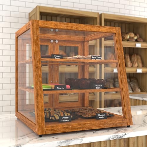 KoolMore 21 in. Light Wood Slanted Countertop Dry Bakery Display Case, Bread, Pastry and Dessert Display with Tempered Glass - color: Light Wood / Slanted, size: 21 in.