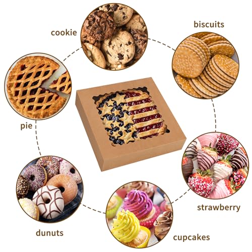 Moretoes 5pcs Auto-Popup Pie Boxes, 10x10x2.5 Bakery Boxes with Window