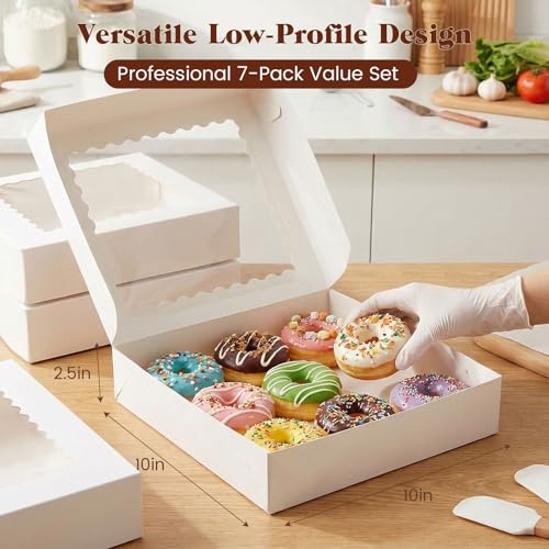 VGOODALL 7 Set Cupcake Boxes, 10x10x2.5Inches Cupcake Carrier Bakery Boxes with Windows and Inserts to Hold Muffins Strawberry and Pastries