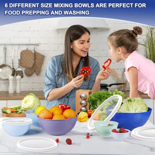 Greentainer Plastic Mixing Bowls with Lids Set for Kitchen, 6 Set Nesting Bowls for Mixing, Baking, Prepping, Cooking and Serving Food, Mixing Bowls Dishwasher, Microwave Safe - color: Dark Blue