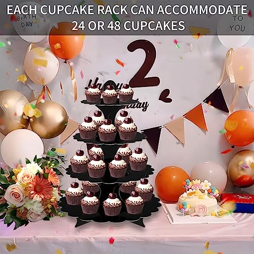 4-Tier Round Black Cupcake Stand, 2 Pack – Elegant Dessert Display for Weddings, Parties, Birthdays - color: Round Black 2 Pcak