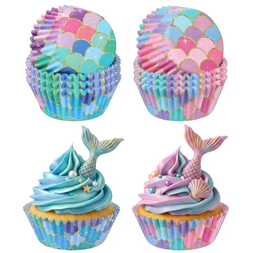 Mermaid Cupcake Liners 200 Pack Scale Baking Cups for Parties - style: Style A