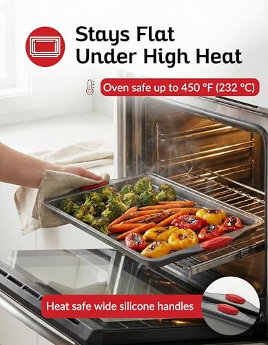 Premium Nonstick Baking Sheet Pans – Set of 3, Heavy-Gauge Carbon Steel, Warp, Dent, and Rust-Resistant – Gourmet Rimmed Half Cookie Sheet Trays, Non-Toxic for Exceptional Baking Performance - color: Red & Grey