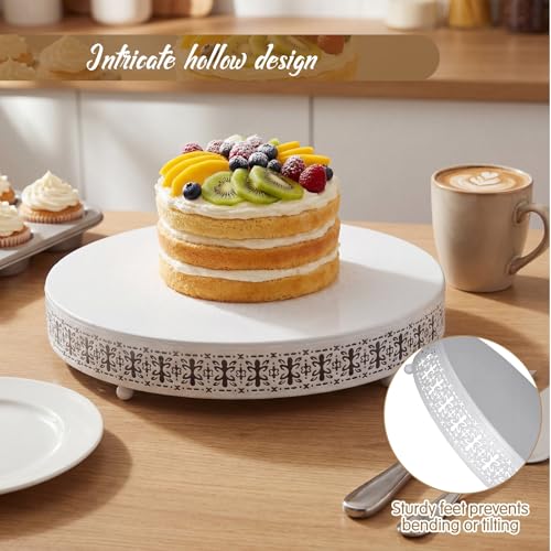 Wenqik White Metal Cake Stand 18 Inch with Cutting & Spatula - color: White, size: 18 Inch