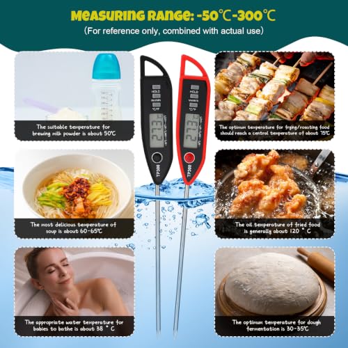 Copkim 6 Set Digital Food Thermometer Long Probe Instant,Black, Red - color: Black,Red