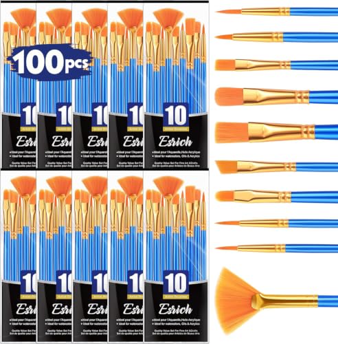 ESRICH 100PCS Paint Brushes, Paint Brush for Acrylic Painting - size: 100p