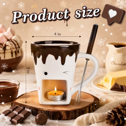 Dicunoy 2 Set Fondue Mug with Fork, Chocolate Melting Cup for Cheese Gift