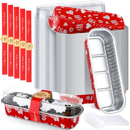 Tioncy 100 Pcs Mini Loaf Pans with Lids Spoons, Heart - style: Heart