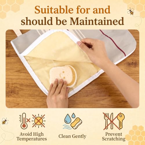 4-Pcs XL Beeswax Bread Bag Set: 2 Bags, Bowl Cover & Cleaning Sponge - color: Striped