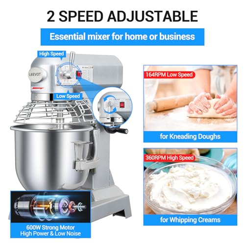 LEEVOT 15Qt Commercial Food Mixer, 600W Commercial mixers, 3-Speed Dough Kneading Machine, Heavy Duty Stand Mixer for Bakery, Pizzeria, Restaurant, Home Kitchen & Dough Making 110V 60Hz - size: 15QT+Timer