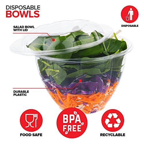 Plastic Bowls with Lids (50 Count) 48 Oz. Disposable To-Go Containers – Large Airtight Bowls for Dinner or On-the-Go Meals - size: 48oz