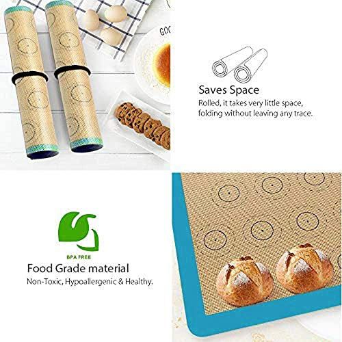 Macaron Silicone Baking Mat - 2 Non Stick Silicon Macaroon Baking Sheet - color: Blue
