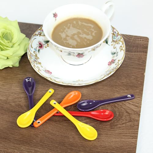 Mini Spoons for Spices, Ceramic Spoon 3.5 inch for Spice Jars, Espresso Spoons, Small Seasoning Spoon for Salt, Coffee, Sugar, Powder and Pepper (Yellow spoon A set of 4) - color: Yellow spoon A set of 4