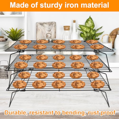 3-Tier Stackable Cooling Racks for Cooking and Baking,13.4”x 9.4”Collapsible Baking Cooling Rack,Non-Stick Cookie Cooling Rack,Space Saving Cooling Rack for Cookies Cupcakes Pies Baking
