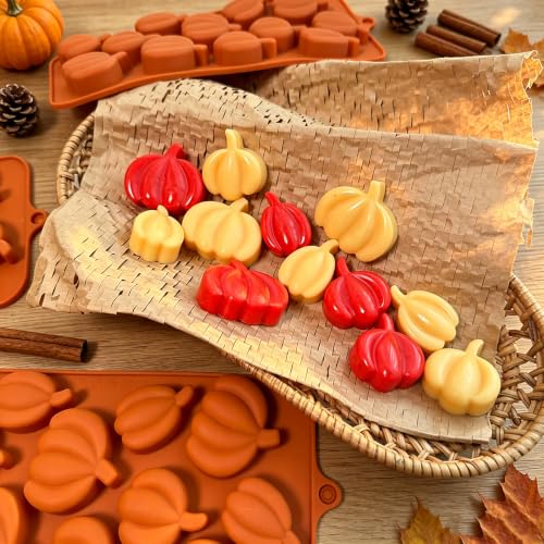 3 Pack Pumpkin Silicone Molds, 3 Sizes Mini Pumpkin Shaped Chocolate Candy Molds Food Grade Silicone Ice Cube Molds for Fall Festival Thanksgiving Halloween Baking, Jelly, Soap, Wax Melts - color: Pumpkin