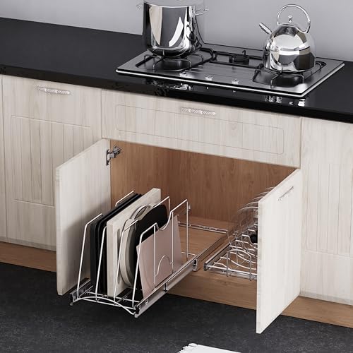 Pull Out Cookie Sheet Organizer, 11" W x 22" D x 11.8" H, Chrome - size: 11"W x 22"D