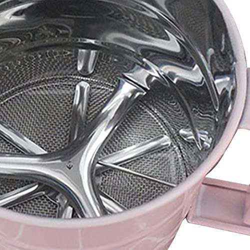 Flour Sifter, Mesh Fine Mesh Strainers Flour Sieve, Stainless Steel Handheld Baking Sieve with Fine Workmanship, for Baking Cooking Kitchen for Quick Sifting (Pink) - color: Pink