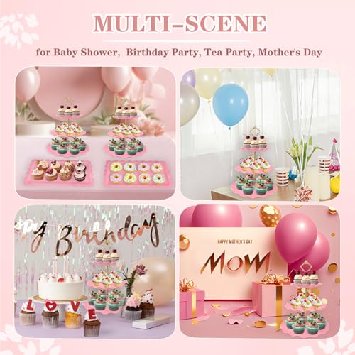 5 Pcs Dessert Table Display Set, Round Cupcake Stand, Pink - color: Pink Round