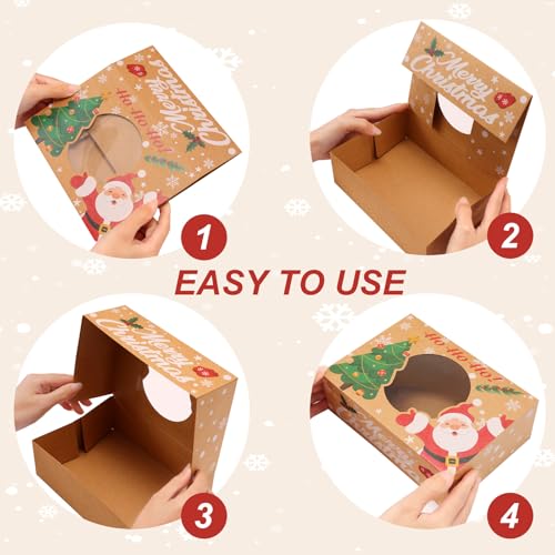 Christmas Cookie Boxes, Brown Kraft, 24 Pack, 8.25"x6"x2.75" - color: Christmas-Brown