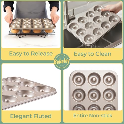 Donut Pan, 12-Cavity Non-Stick Dount Mold Cake Pan Pattern Doughnut Bakeware for Oven Baking (Champagne Gold) - size: 12 Cavity Round