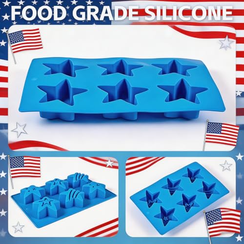Star Molds July 4th Silicone Molds for Chocolate, 2 Pack Stars Muffin Brownie Pan for Baking, Jello Candy Molds Independence Day Soap Molds for Hot Chocolate Bombs Ice Cube Candle - size: Star