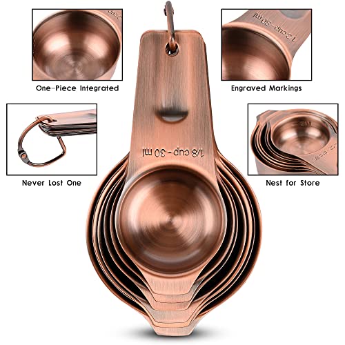 Measuring Cups and Spoons Set, Copper Measuring Cups and Spoons Set for Dry & Liquid, Metric&US 7 Stainless Steel MeasureR Cup&9 Spoon Leveler & Measure Enquivalents for Kitchen & Baking - color: Copper