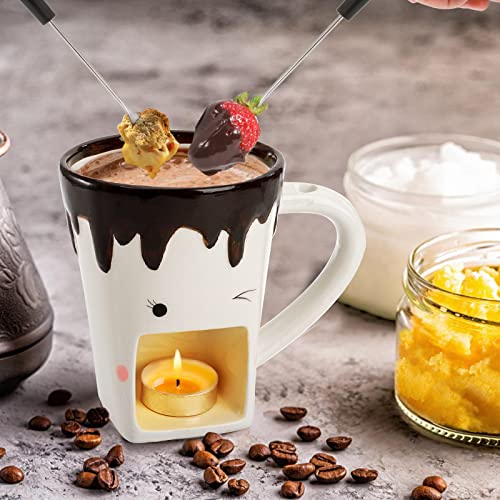 Dicunoy 2 Set Fondue Mug with Fork, Chocolate Melting Cup for Cheese Gift