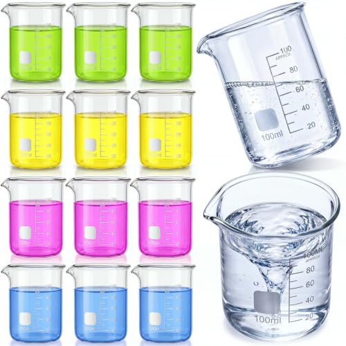Tellegloww 12 Pcs 100ml Glass Beaker Measuring Cups Borosilicate Beakers