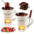Chocolate Fondue Mug Set of 2, Ceramic Melting Cup, Candle & Fork - color: 2pcs White
