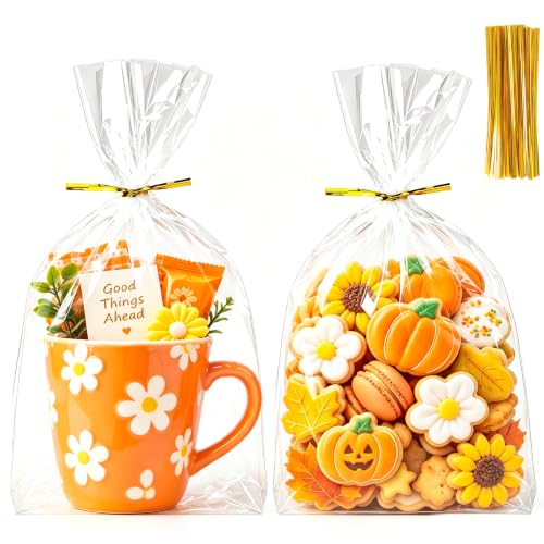 QOIUSO Clear Gift Bags 8x11 Inch, 100 Pack Cellophane Goodie Treat Bags - color: 8*11 Inch-100Pcs