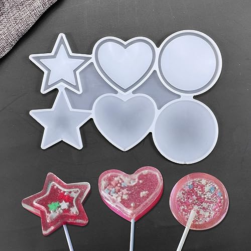 mostsom Star Love Heart Silicone Lollipop Mold Jelly Candy Chocolate Soap Bakeware Mould Reusable Variety Shapes Cake Decor 2PCS (J_ Star Love Heart) - size: J_ Star Love Heart