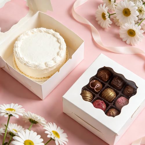 50Pcs Cookie Boxes with Window, 6X6X3 Inches, White ﻿ - size: 6x6x3inches/50pcs