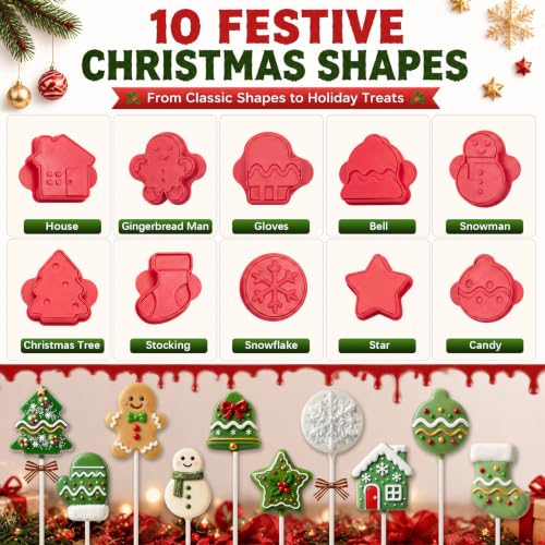 10 Pcs Christmas Cake Pop Molds Set with 100 Sticks - style: Christmas Style