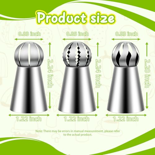 Ball Russian Piping Tips, 3 Pieces, Stainless Steel
