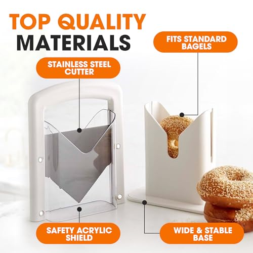Cheer Collection Guillotine Style Bagel Slicer with Safety Shield - Sharp Serrated Stainless Steel Blade for Cutting Bagels - Fits Bagels up to 2" Thick and 4.5" Diameter…