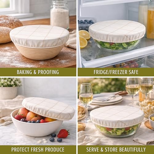Nectar & Nest Reusable Bowl Covers for Bread Proofing, Sourdough Cover, 10" - color: White & Wheat Twill, size: Large