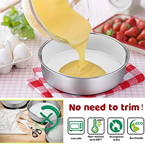 E-far 9½ Inch Cake Pan Set of 2, Stainless Steel Round Layer Cake Baking Pans with Parchment Rounds & Side Liner Roll, Non-Toxic & Healthy Metal Cakes Tin, Straight Side & Dishwasher Safe - size: 9½ Inch, style: 2 Cake Pans