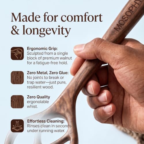 Premium Walnut Danish Dough Whisk, 12 Inch Solid Wooden Dough Whisk for Sourdough Whisk, Handheld Bread Whisk for Baking, Heavy Duty Pastry Batter Mixer Tool