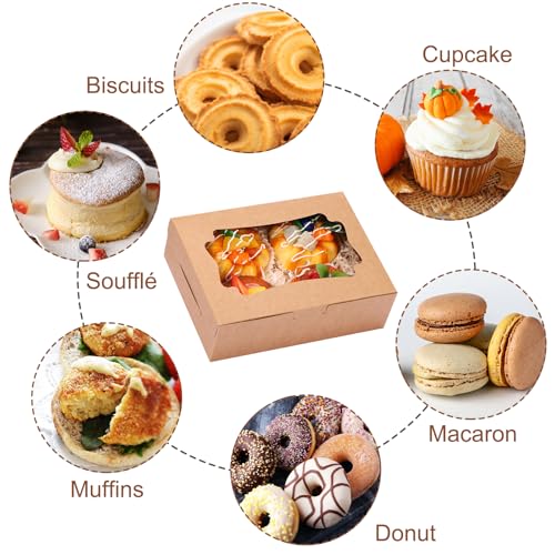 TOMNK 48pcs Cookie Boxes with 3 Style Window,8x6x2.5in Brown Bakery Boxes