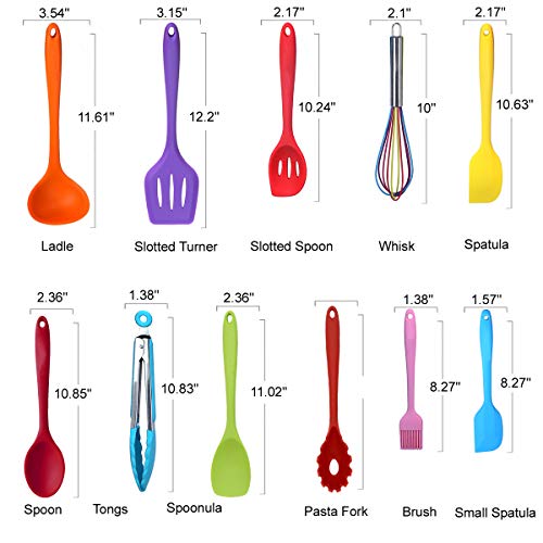 Kitchen Utensil Set - 11 Cooking Utensils - Colorful Silicone Kitchen Utensils - Nonstick Cookware with Spatula Set - Colored Best Kitchen Tools Kitchen Gadgets(Multi) - color: Multicolor
