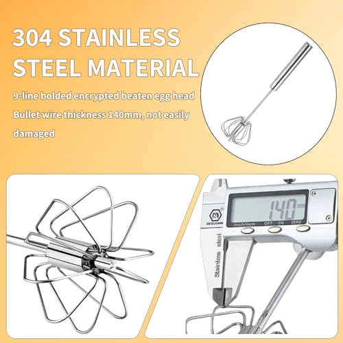 Semi-Automatic Whisk,Stainless Steel Egg Whisk,Premium Stainless Steel Mixer for Kitchen Cooking,ldeal Egg Beater All Purpose Stirrer (10 inch)