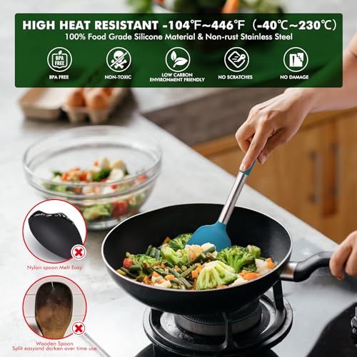 HOTEC Silicone Kitchen Cooking Utensils Set, 14pcs Multicolor - color: Multicolor