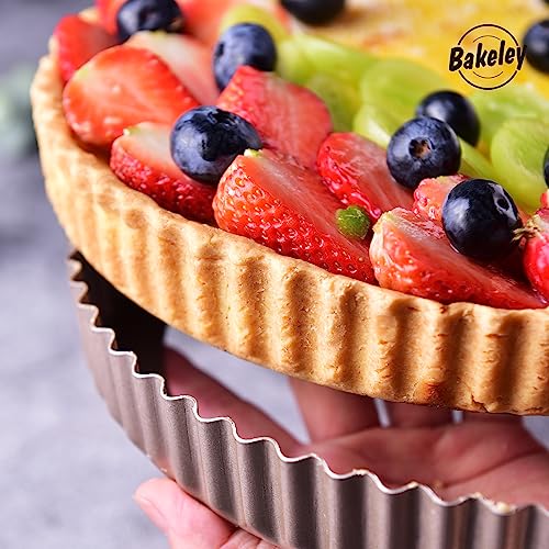 11-Inch Round Tart Pan with Loose Removable Bottom, Non-Stick Carbon Steel Quiche Pan for Oven Baking (Champagne Gold) - size: 11" Round (Champagne Gold)