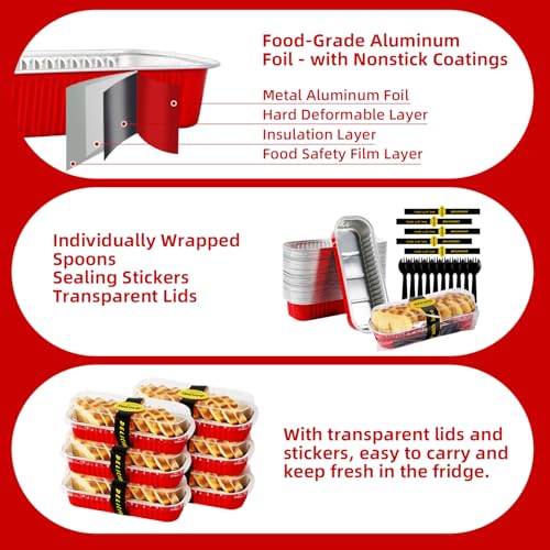 Mini Loaf Pans with Lids and Spoons Sealing Sticker,6.8oz Cake Pans for Baking Disposable Aluminum Foil Pink/Red cake pan (30, 30 Pack Red) - color: 30 Pack Red