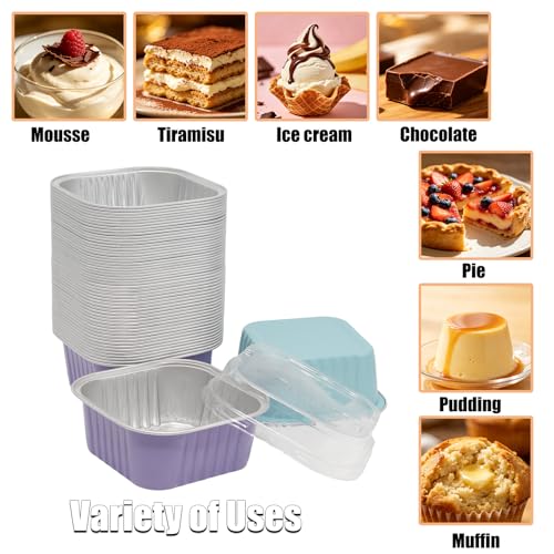 50 Pack 5oz Mini Square Cake Pans with Lids, Purple and Blue - color: Purple and Blue, size: Square