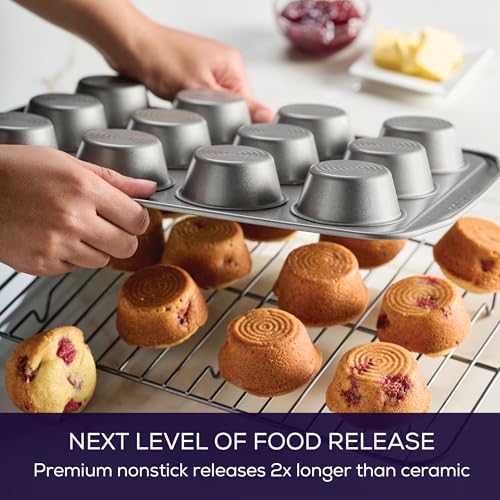 Circulon Nonstick Bakeware 12-Cup Muffin Tin, Gray, Steel - color: Gray