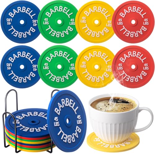Blushtier 8 Pcs Barbell Bumper Plate Cool Coasters for Gym Lovers, Colorful - color: Colorful