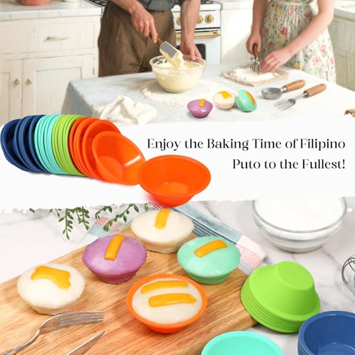 Webake 24 Pcs Platinum Silicone Puto Molder Filipino Medium-Size, 2.75" Reusable Puto Baking Cup for Steamer, BPA-Free & Non-Stick, Plastic Replacement Baking Cup, Great for Bite-Size Muffin, Tart - size: 2.75"